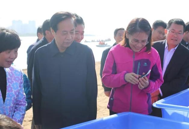 臨沂市人民政府副市長張玉蘭位領(lǐng)導(dǎo)觀賞魚苗